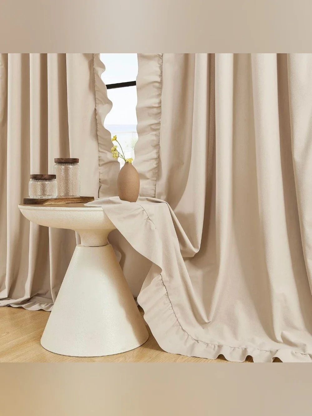 Soft Ruffle Curtain Panel - Cream